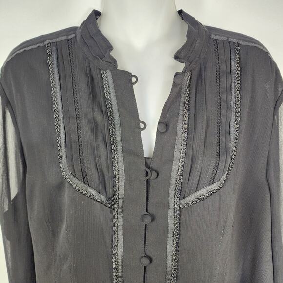 Coldwater Creek Shirt Large Black Chiffon Pleated Romantic Button Cottagecore - Picture 8 of 11
